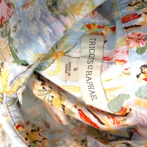 Tricots St Raphael -Light Blue Tropical Print Short-Sleeve Men's Shirt Small - Picture 5 of 6